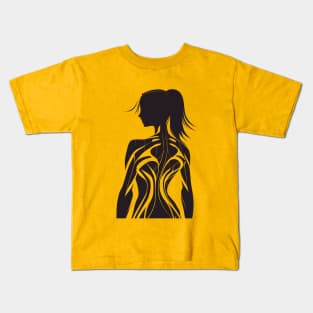 Woman's body black and white silhouette showing muscles in her back Kids T-Shirt